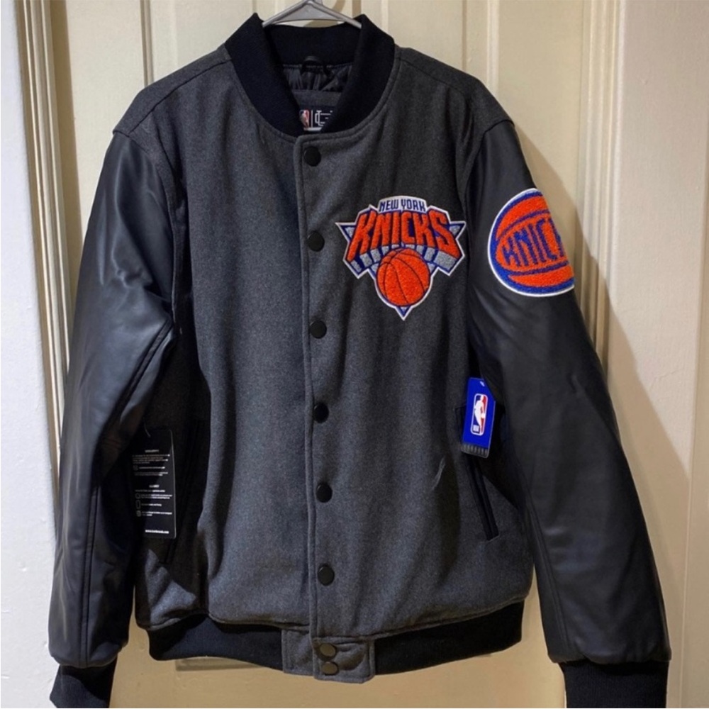 New York Knicks Black and Gray Varsity Jacket